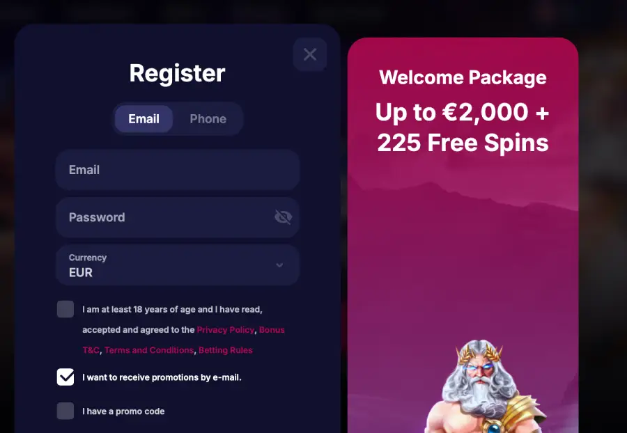 NV Casino Registrierung NV Casino Registrierungsformular mit EUR Konto und Bonuspaket