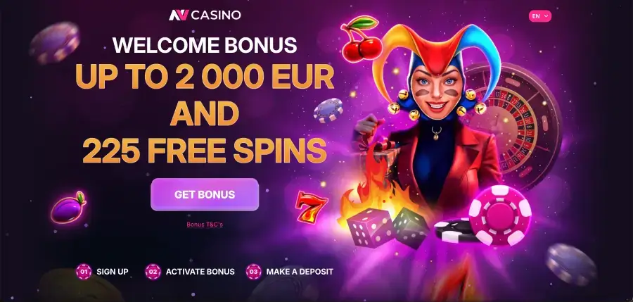 NV Casino Oberfläche NV Casino Startseite mit Navigation, Login und Register Buttons